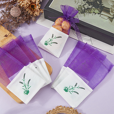 25Pcs Printed Cotton Organza Dried Flower Storage Drawstring Bags with Ribbon ABAG-SP0001-56A-1