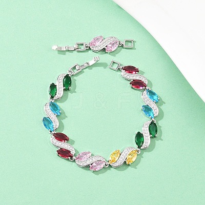 Platinum Tone Brass Micro Pave Cubic Zirconia Tennis Bracelets BJEW-B160-12P-1