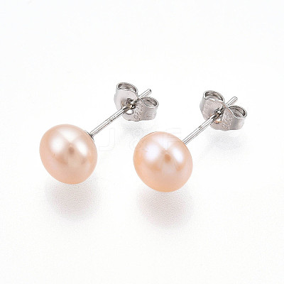 Pearl Ball Stud Earrings LS-EJEW-Q701-01B-01-1