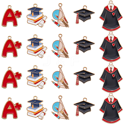 40Pcs 5 Styles Graduation Season Theme Alloy Enamel Pendants ENAM-SC0005-81-1