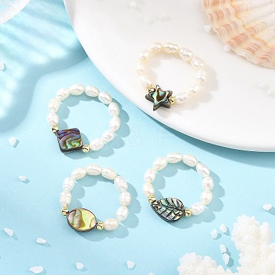 Adjustable Natural Abalone Shell/Paua Shell Finger Rings RJEW-JR01085-1