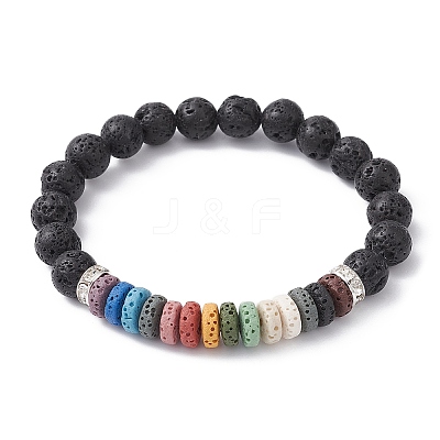 Dyed Colorful Natural Lava Rock & Rhinestone Beaded Stretch Bracelets for Women BJEW-JB09668-01-1