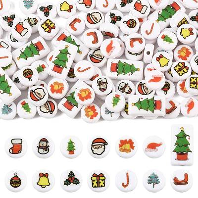 112Pcs 14 Styles Christmas Printed Opaque Acrylic Beads OACR-FS0002-69-1