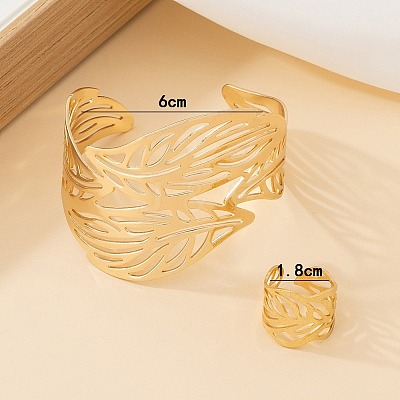 Hollow Out Leaf Alloy Cuff Bangles & Cuff Rings Sets FS-WG2FB6E-01-1