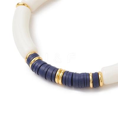 2Pcs 2 Styles Handmade Flower Porcelain Ceramic Round Beads Stretch Bracelets & Polymer Clay Heishi Beads Stretch Bracelets BJEW-JB12071-1