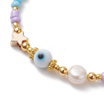 Colorful Glass Seed & Brass Braided Bead Bracelet BJEW-JB10138-1