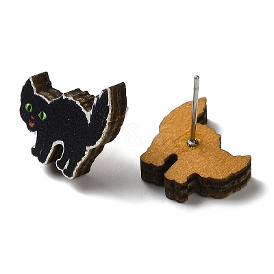 Wood Stud Earrings EJEW-Z054-02G-1