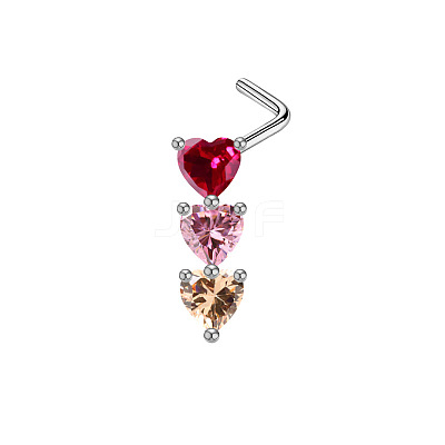 Triple Heart Brass Cubic Zirconia L-Shaped Nose Rings/Cartilage Earrings FS-WG6E3C9-01-1