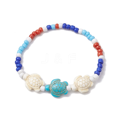 Summer Beach Turtle Synthetic Turquoise & Pearl Bracelet Sets BJEW-JB10347-02-1
