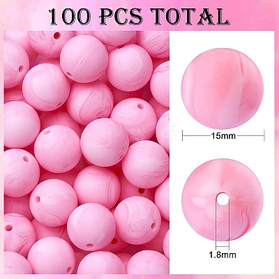 100Pcs Silicone Beads Round Rubber Bead 15MM Loose Spacer Beads for DIY Supplies Jewelry Keychain Making JX461A-1