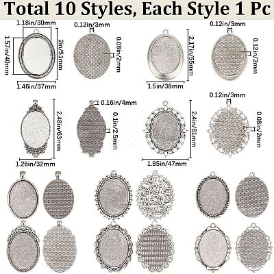 10Pcs 10 Styles Tibetan Style Alloy Pendant Cabochon Settings FIND-SP0002-50-1