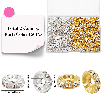 300Pcs 2 Colors Brass Rhinestone Spacer Beads RB-SP0001-04-1