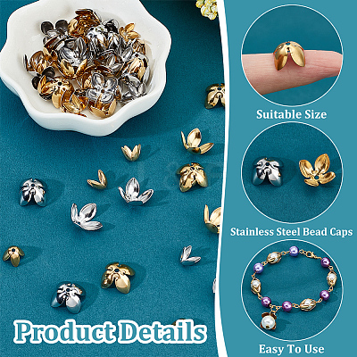 80Pcs 4 Style 304 Stainless Steel Bead Caps STAS-UN0045-92-1