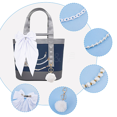3Pcs 3 Styles Opaque Acrylic Chain & Glass Beaded & ABS Plastic Pearl Charm Purse Decorative Chains HJEW-HS00110-1
