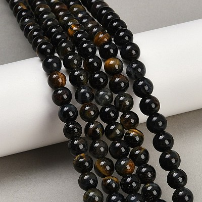 Natural Yellow Blue Tiger Eye(Dyed & Heated) Bead Strands G-P230-07-6mm-AB-1