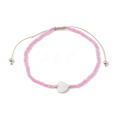 5Pcs 5 Colors Natural Shell Heart & Seed Braided Bead Bracelets Set BJEW-JB10039-02-1