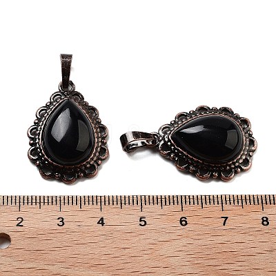 Natural Obsidian Teardrop Pendants G-K363-01R-19-1