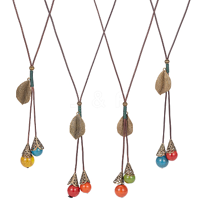 4Pcs 4 Colors Polyester Cords Lariat Necklaces Set NJEW-AN0001-63-1