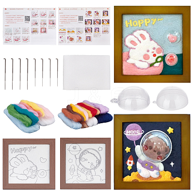 2 Sets 2 Style Rabbit Bear Photo Frame Needle Felting Kits for Beginners DIY-OC0012-16-1