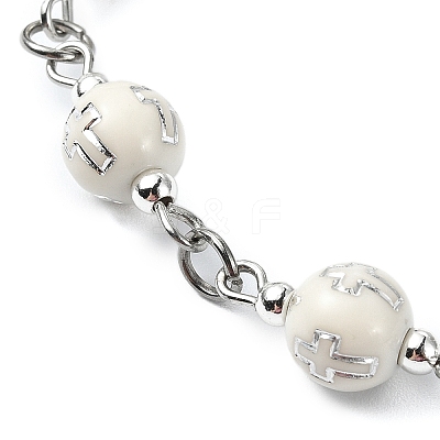 Acrylic Round with Cross Pattern Beaded Charm Bracelets for Women BJEW-JB11347-01-1