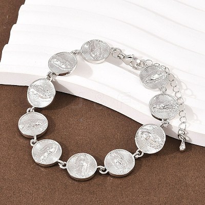 Flat Round with Virgin Mary Brass Link Chain for Women BJEW-K248-06B-P-1