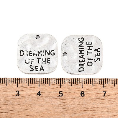 Hammered Square Carved Word Dreaming of the Sea Tibetan Style X-PALLOY-A15333-AS-1
