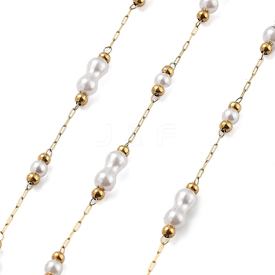 ABS Imitation Pearl & 304 Stainless Steel Beads Link Chains CHS-K021-07G-03-1