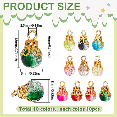 100Pcs 10 Colors Alloy Glass Pendants PALLOY-PH01832-1