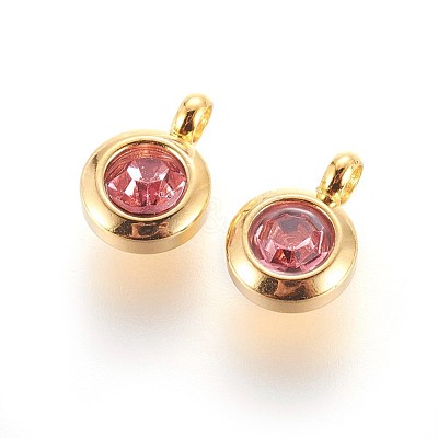 304 Stainless Steel Rhinestone Charms X-STAS-P237-10G-16-1