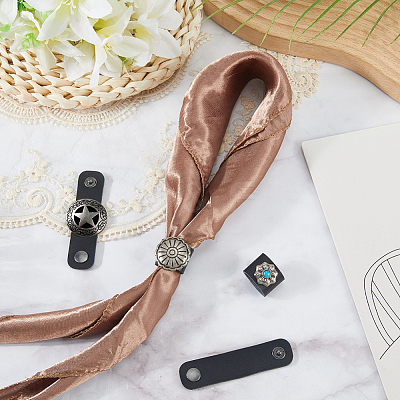 4Pcs 4 Styles PU Leather with Alloy Scarf Clips FIND-CL0002-25-1
