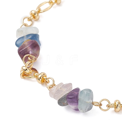 Natural Fluorite Chips & Brass Link Chain Bracelets BJEW-JB12642-1