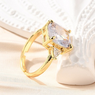 Brass Micro Pave Cubic Zirconia Finger Rings for Women RJEW-F181-11G-1