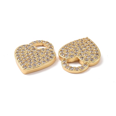 Heart Brass Micro Pave Clear Cubic Zirconia Pendants KK-G435-29G-1