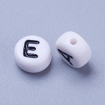 White Chunky Letter Acrylic Flat Round Beads for Kids Jewelry X-OACR-E001-19-1