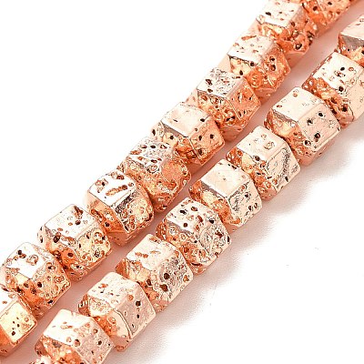 Electroplated Natural Lava Rock Beads Strands G-G984-05RG-1