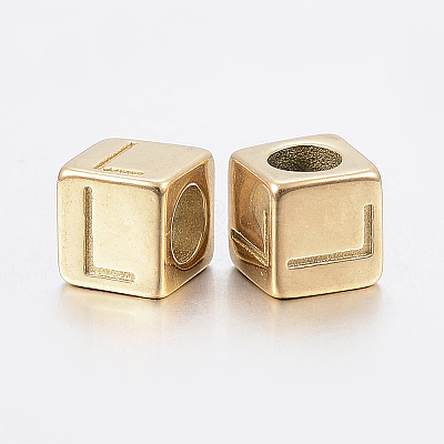 304 Stainless Steel Large Hole Letter European Beads LS-STAS-H428-01G-L-1
