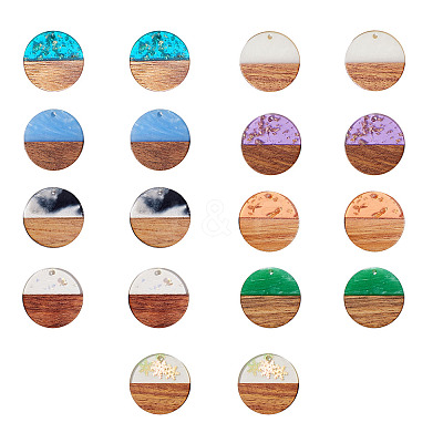 Opaque Resin & Transparent Resin & Walnut Wood Pendants RESI-SZ0001-12-1