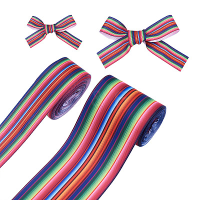 2 Rolls 2 Style Stripe Pattern Printed Polyester Grosgrain Ribbon OCOR-TA0001-38A-1