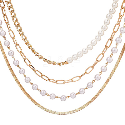 Alloy & Imitaiton Pearl Necklaces Set NJEW-WH20007-02C-1