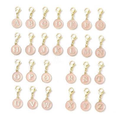 26Pcs Flat Round with Letter A~Z Alloy Enamel Pendant Decorations HJEW-JM02553-1