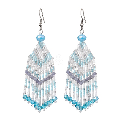 Glass Seed Beaded Tassel Dangle Earrings for Women EJEW-MZ00202-1