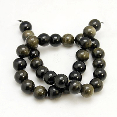 Natural Golden Sheen Obsidian Beads Strands G-C068-10mm-9-1