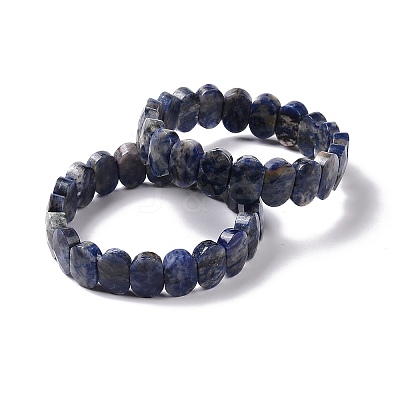 Natural Blue Spot Jasper Oval Beaded Stretch Bracelet G-E010-01C-1