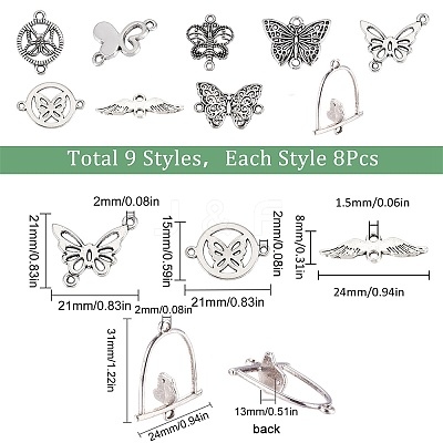 72Pcs 9 Styles Tibetan Style Zinc Alloy Connector Charms TIBE-SC0001-79-1