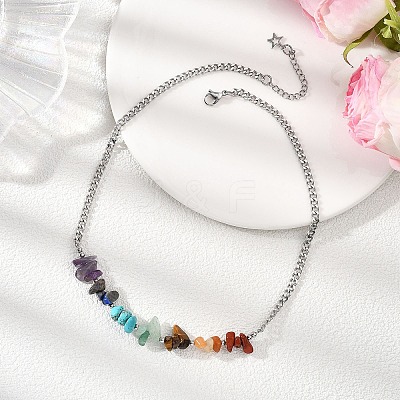 Chakra Mixed Gemstone Chip Beaded Necklaces NJEW-JN05694-1