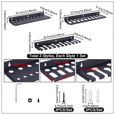 3 Bags 3 Styles Carbon Steel Wall-Mounted Plisers Screwdriver Wrench Holder ODIS-UN0001-39-1