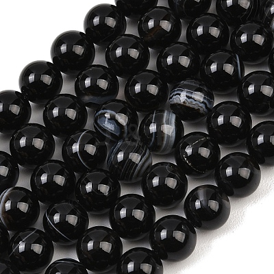 Natural Black Agate Bead Strands LS-G-G962-10mm-12-A-1