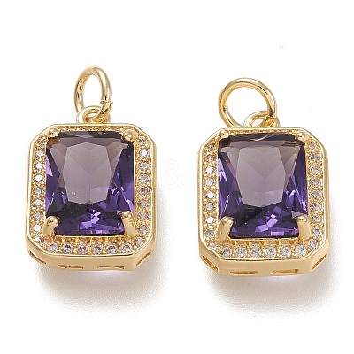 Brass Glass Charms X-ZIRC-F116-09B-G-1