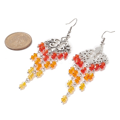 Glass Beaded Flower Tassel Chandelier Earrings EJEW-TA00225-02-1
