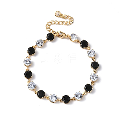 Round Brass & Cubic Zirconia & Glass Link Bracelets BJEW-D378-03G-1